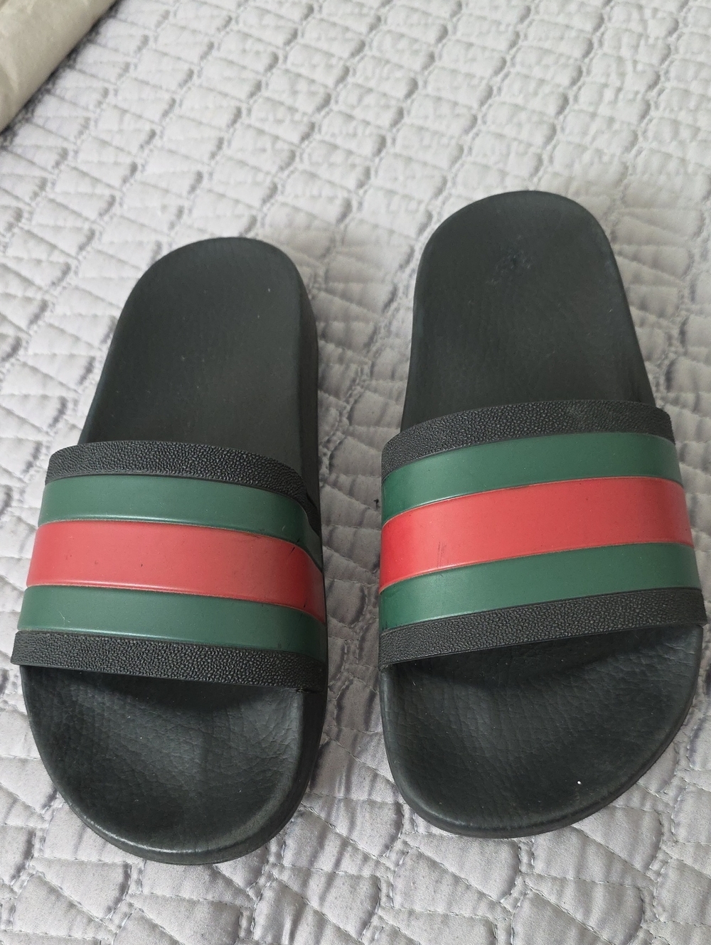 Gucci Black Slides with Green and Red Stripes